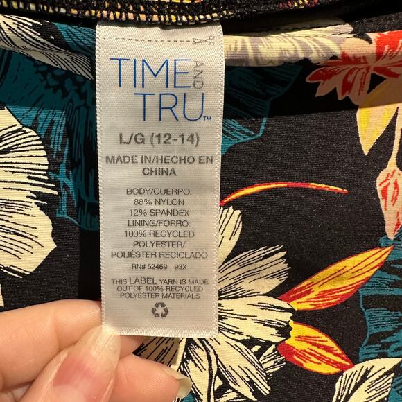 Cottage Floral Bikini Bottom High Waist Strappy Polka Dot Sides Large Time & Tru - Picture 3 of 7